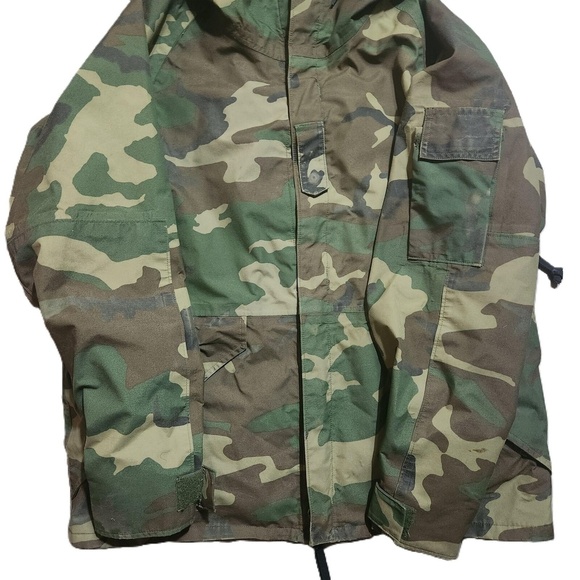 Army Mens Green Camouflage Hooded Front Zipper Parka Jacket Size Medium - Picture 10 of 14